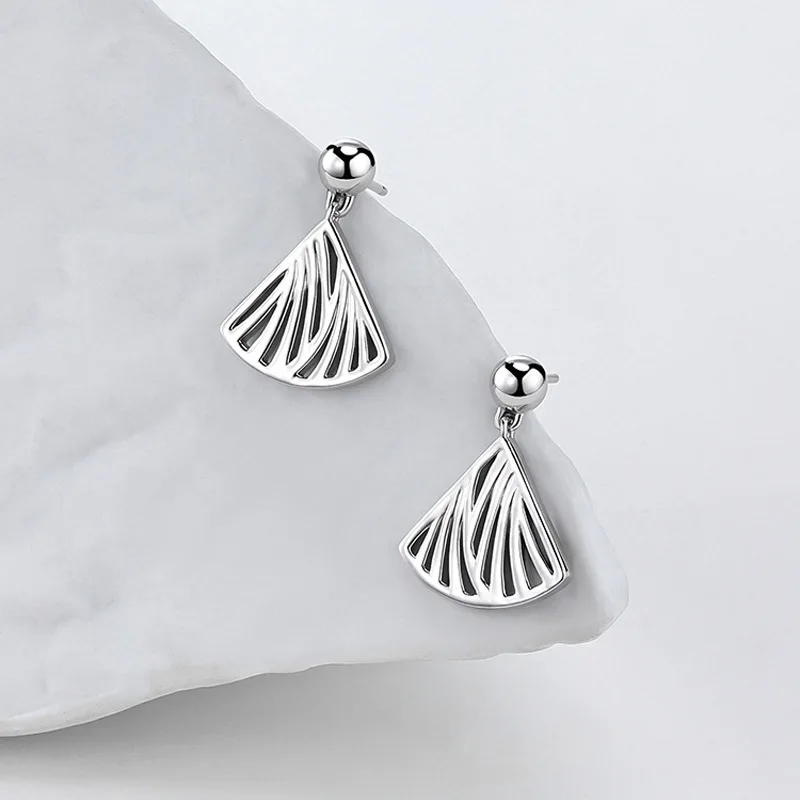 KOFSAC Popular Bead Stud Hollow Geometric Sector Earrings For Women Simple  925 Sterling Silver Lady Jewelry