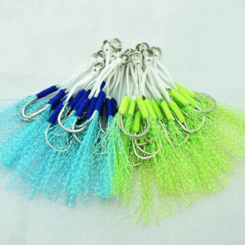 5pcs/Bag Size 10 To 20 Boat Fishing Feather Rope Hooks Overweight High-carbon Steel Slow Jigging Assist Double Hook