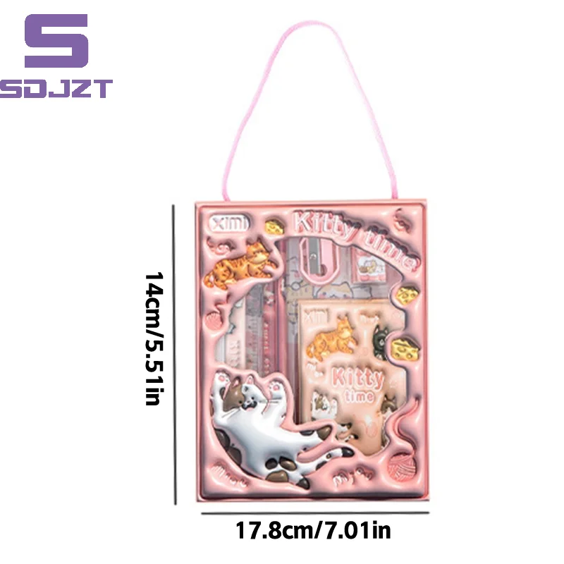 Cartoon Handheld Stationary Set Panda Pencil Dragon Eraser Astronaut Ruler Pencil Sharpener Cat Notebook W/Packaging Package