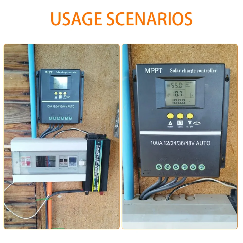 MPPT 100A Solar Charge Controller with LCD Dual USB Output 12V 24V 36V 48V Solar Panel Lead Acid/Lithium Battery Regulator