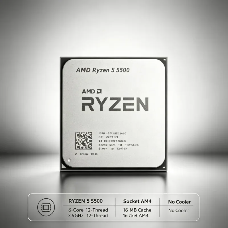AMD R5 5500 Desktop Processor 6‑Core 12‑Thread Socket AM4 3.6GHz Base 7nm 16MB L3 Cache No Cooler