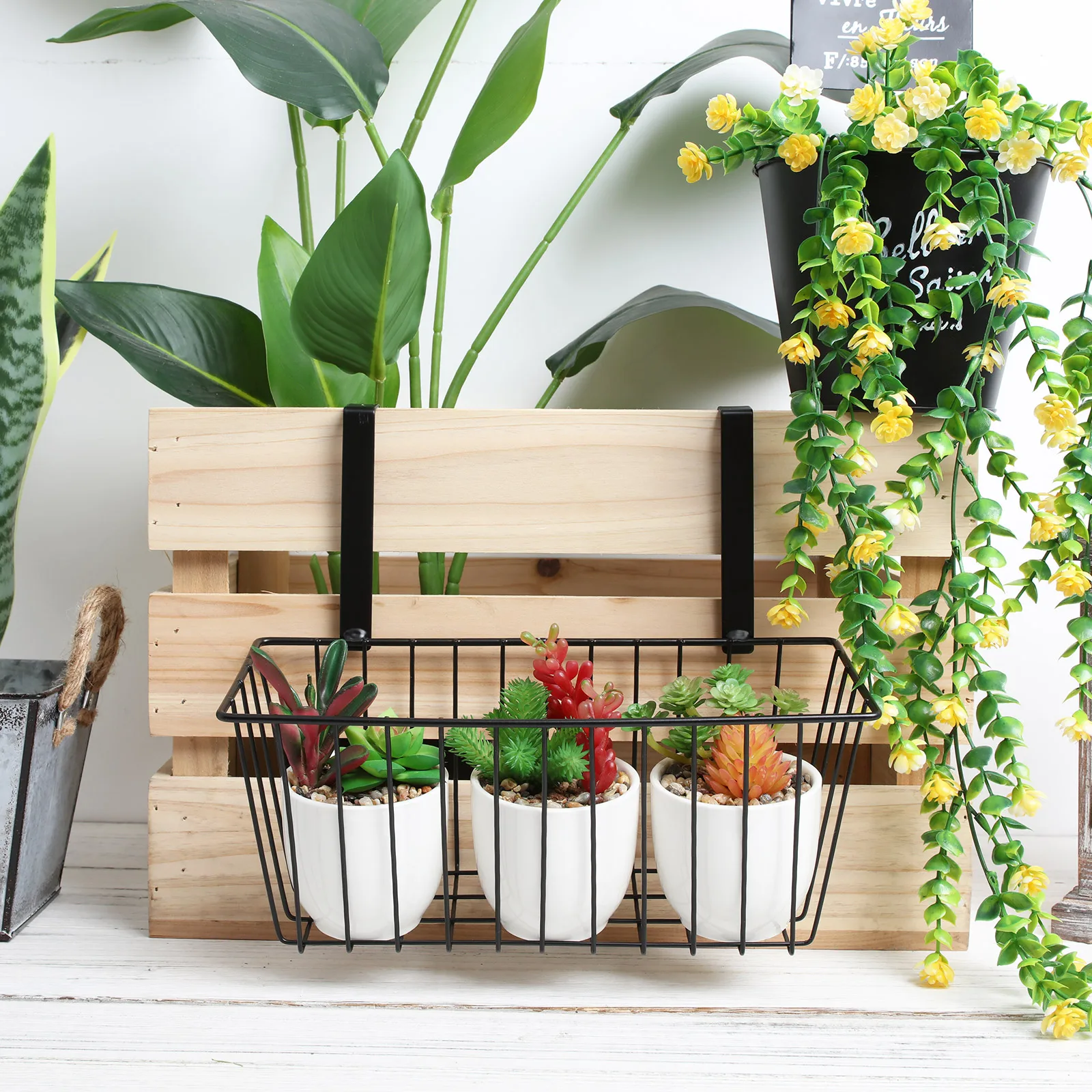 

Iron Hanging Basket Black Wrought Rack Storage Kitchen Garden Balcony Fence Planter Flowerpot Holder Optimal Material Strong