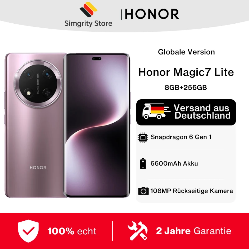 الإصدار العالمي Honor Magic7 Lite شاشة AMOLED مقاس 6.78 بوصة وكاميرا رئيسية بدقة 108 ميجابكسل وبطارية 6600 مللي أمبير في الساعة Snapdragon 6 Gen 1 Honor Magic 7 Lite