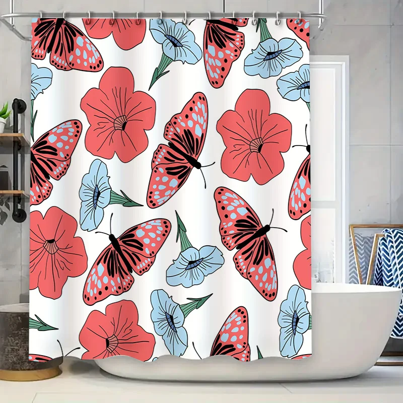 

Bathroom Curtain Printed Butterfly Flowers Waterproof Shower Curtain Decorative Home Decoration in Bath Kitchen Linens from Home