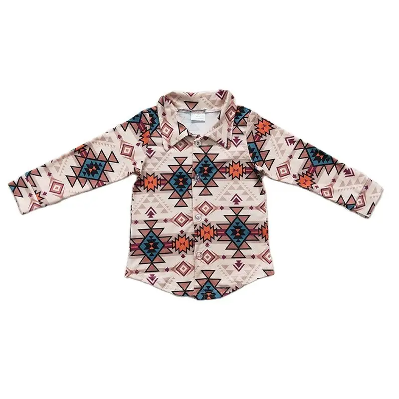 Toddler Southwestern Aztec Clothes Long Sleeves Button Up Shirt Wholesale Baby Boy Lapel Children Spring Fall Infant Clothing