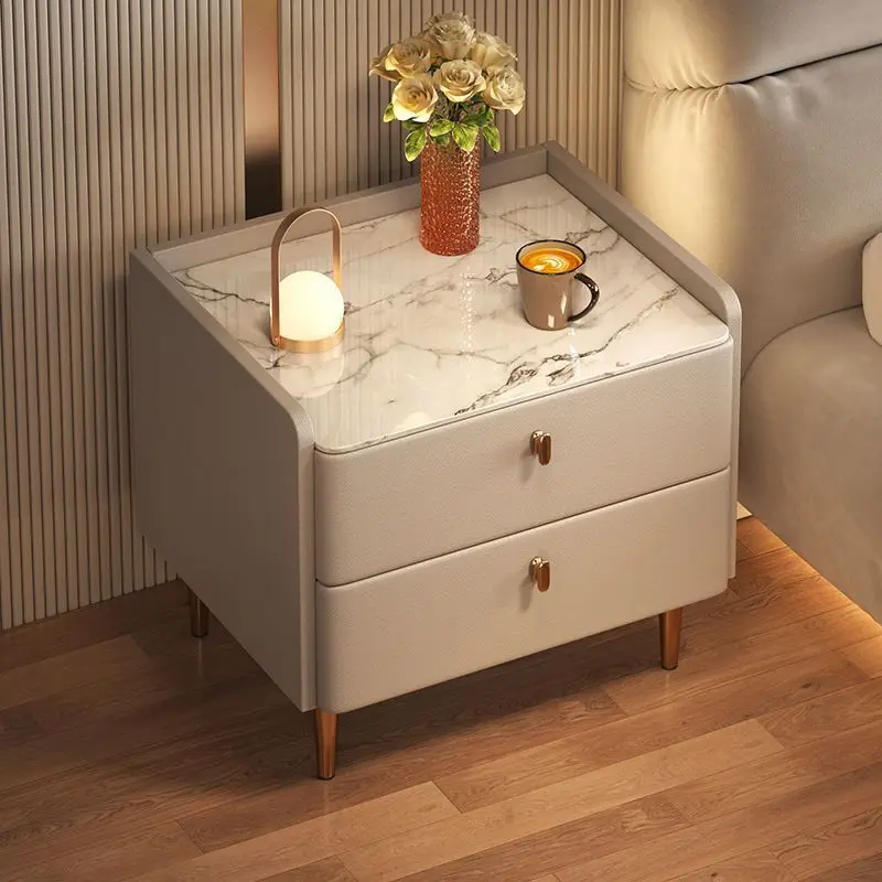Bedside cabinet rock slab simple bedroom household solid wood small bedside cabinet