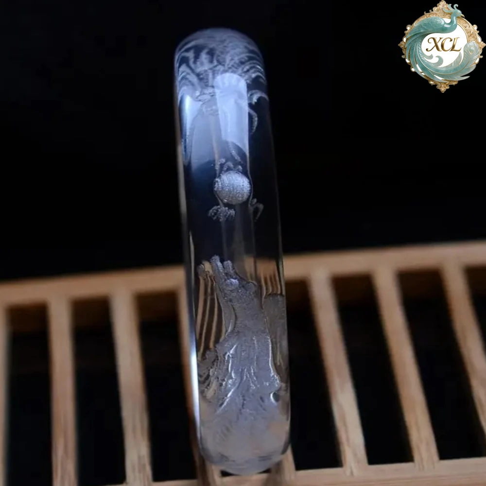 

Хрустальный браслет — браслет из белого хрусталя Дракона и Феникса с выгравированным узором Дракона-Фенікса, элегантные украшения из драгоценных камней