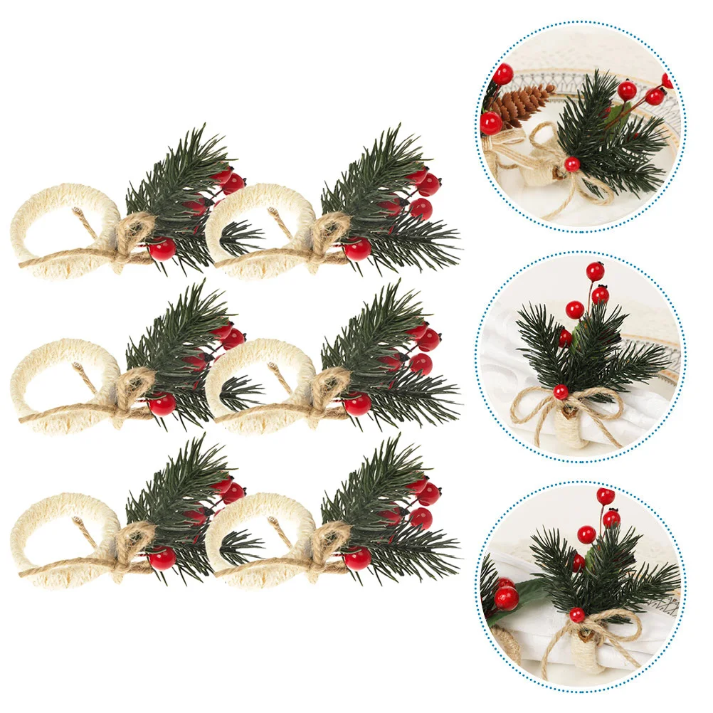 

6Pcs Imitation Berries Napkin Rings Christmas Berry Wreath Simulation Napkin Buckles Xmas Table Decoration Xmas Serviette Buckle