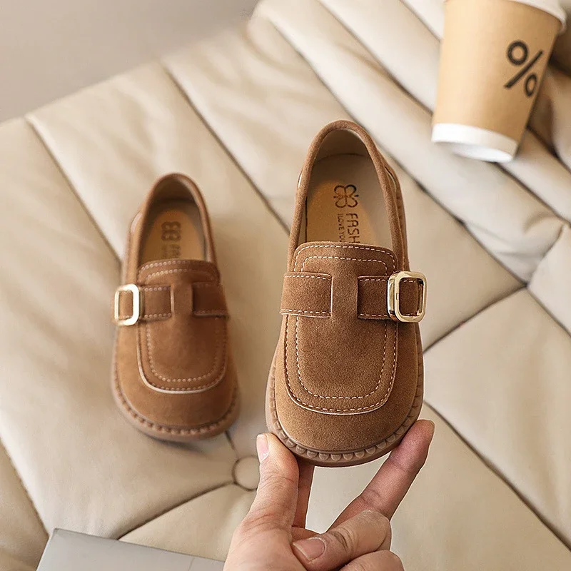 Fashion Kids Leather Shoes Simple Solid Color Girls Causal Children Shoes Retro Moccasins Princess Flat Shoes Versatile Non-slip