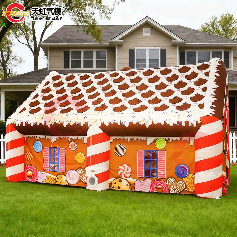Transporte rápido 2025 casa de decoração inflável de natal barraca inflável de casa de natal com ventilador