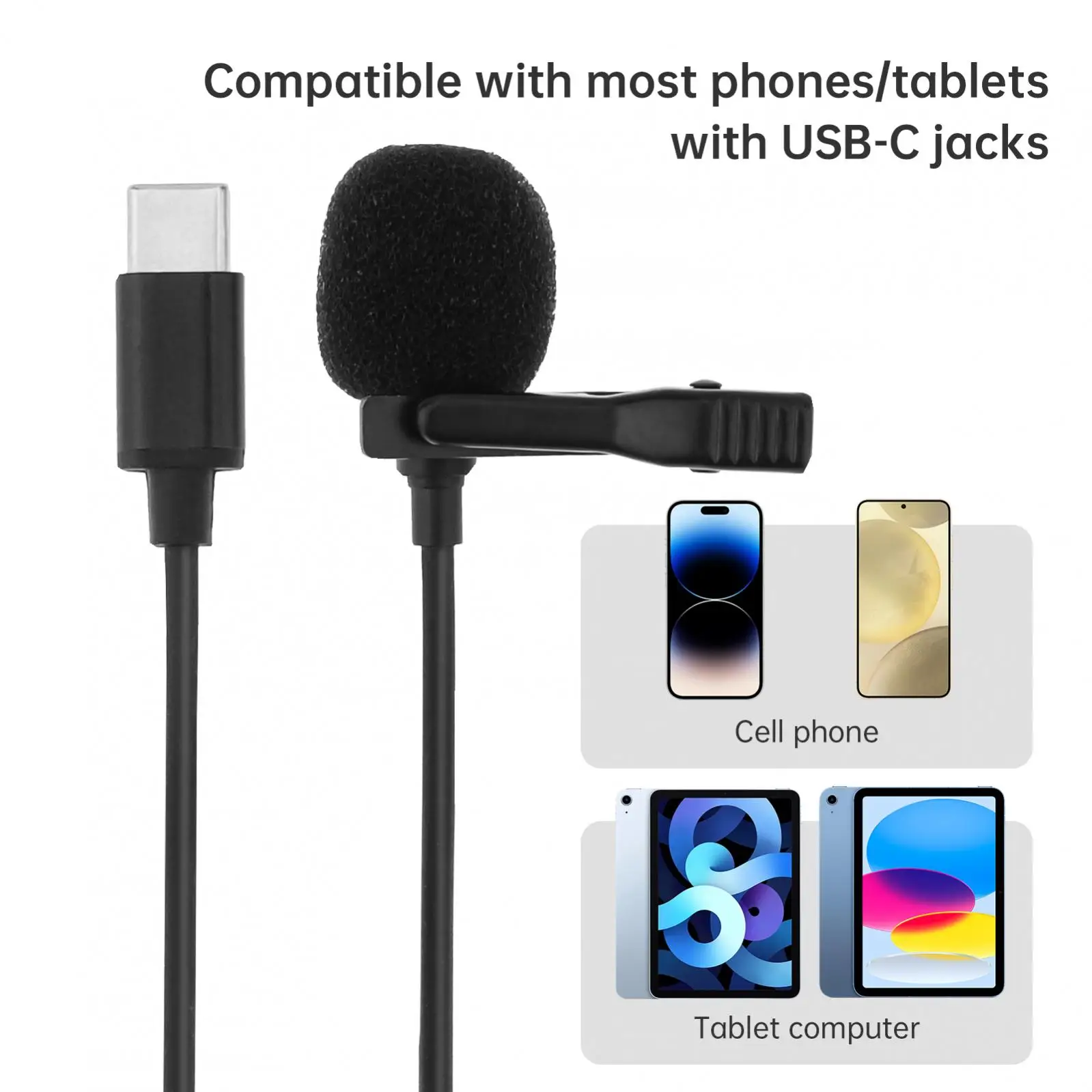 ميكروفون Lavalier USB C مزود بمشبك طية صدر السترة لمعدات Android TypeC