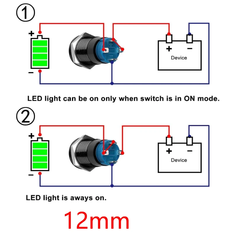 12mm 16mm 19mm 22mm Metal Push Button Switch Flat Head 1NO1NC Start Stop LED Light Red yellow Blue Green White 3v 12v 24v 110v