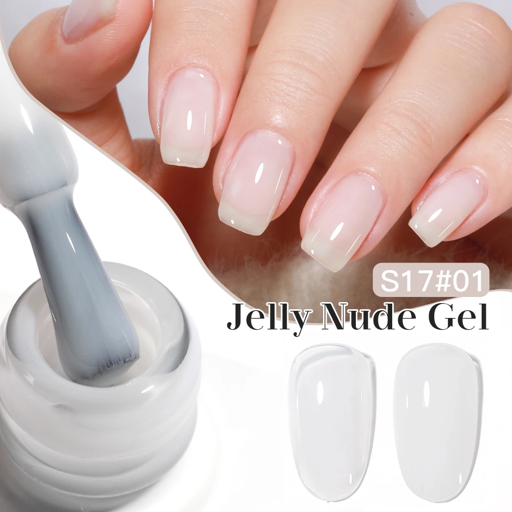 Mxsi 15ml Jelly Nude สีชมพูเจลเล็บชุด Milky สีขาวเคลือบเงา SHEER คริสตัลธรรมชาติโปร่งแสง Soak Off GEL 6pcs ชุด
