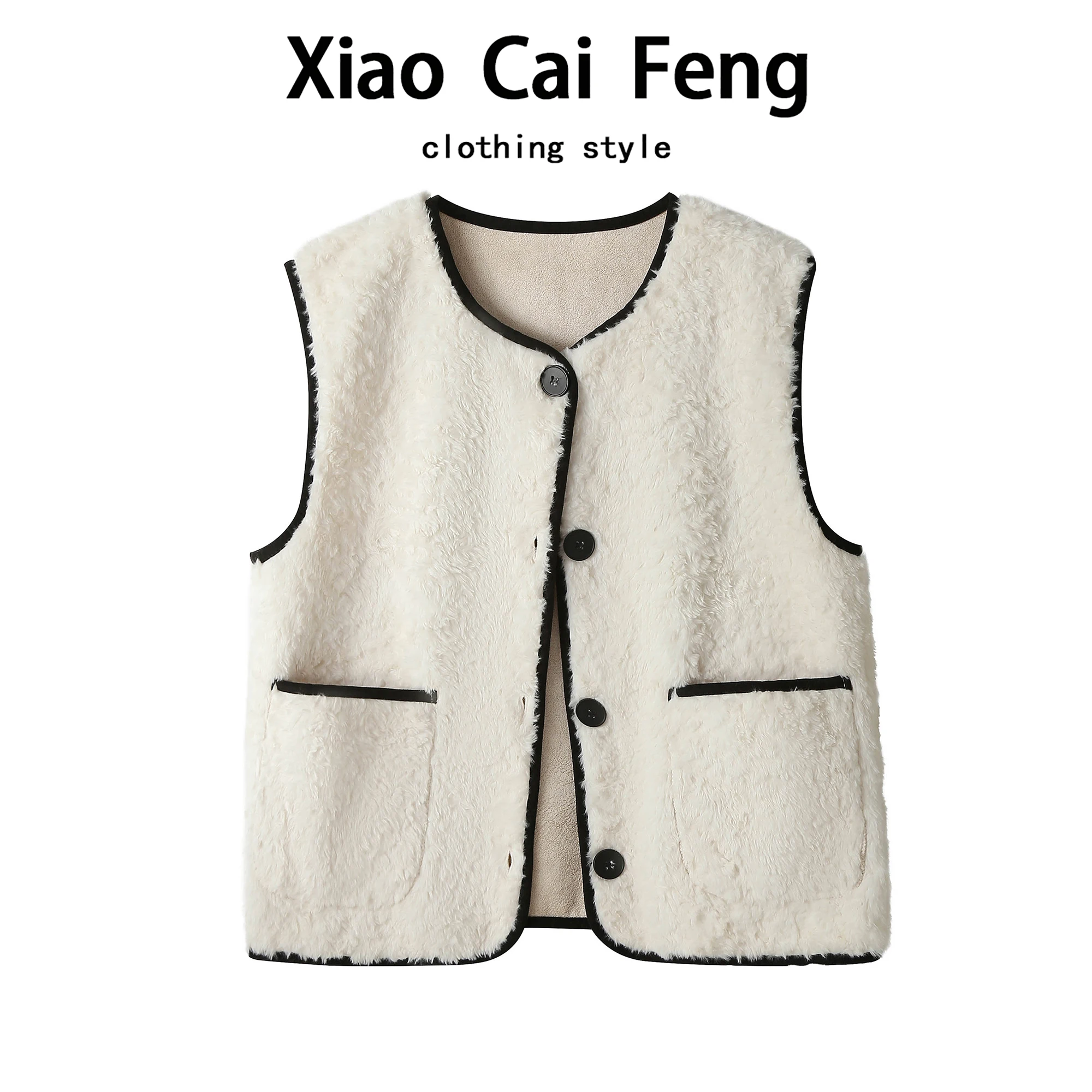 

eepskin ort Jaet Women's Autumn Winter Warm round Ne Svel Vest Faionable Versatile Commute Sle Fce Lined