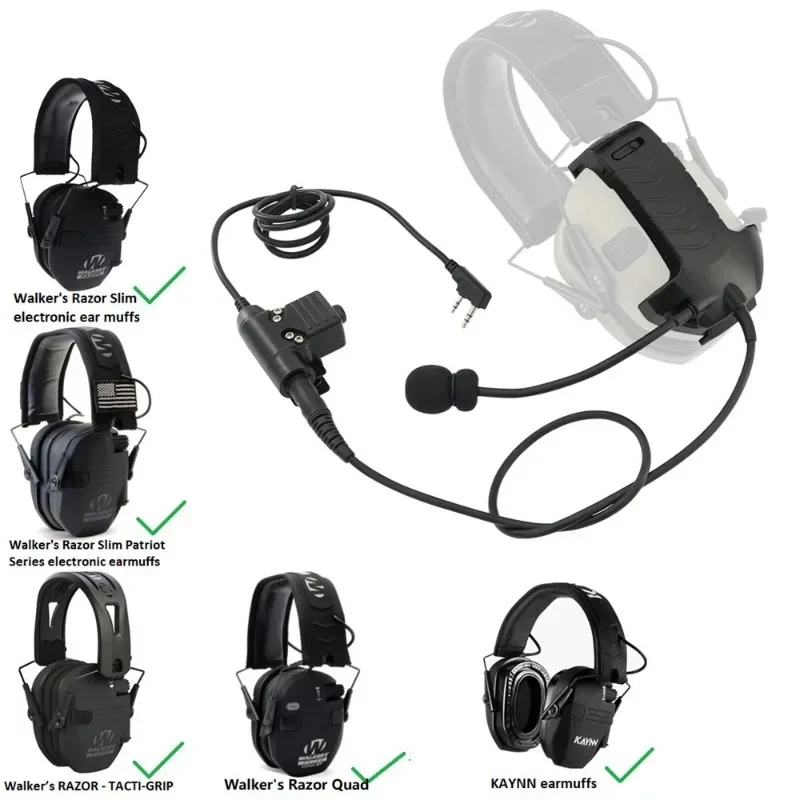 Tactical Headset Adapter Microphone Y-Line Kit And U94 PTT for Baofeng Walkie-talkies for Walker\'s Razor Tactical Earmuffs