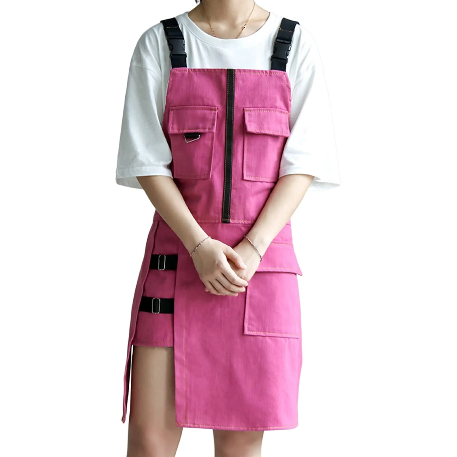 Barber Apron Split Leg Work Apron Adjustable Crossback Tool Pockets for Tattoo Artist Hair Stylist Barista Bartender Pro Utility