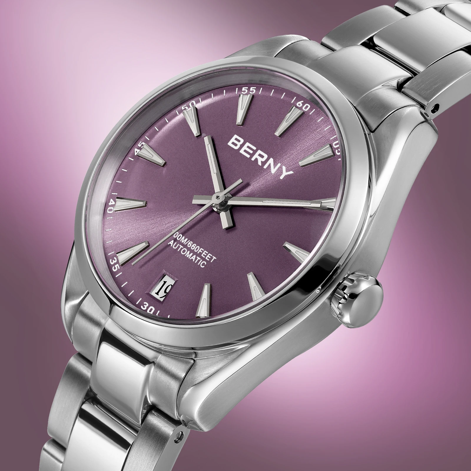 BERNY Automatic Women's Watches 20ATM Super Luminous Sapphire Calendar Fashion Girls Mechanical Watch Luxury S/S Dress Business