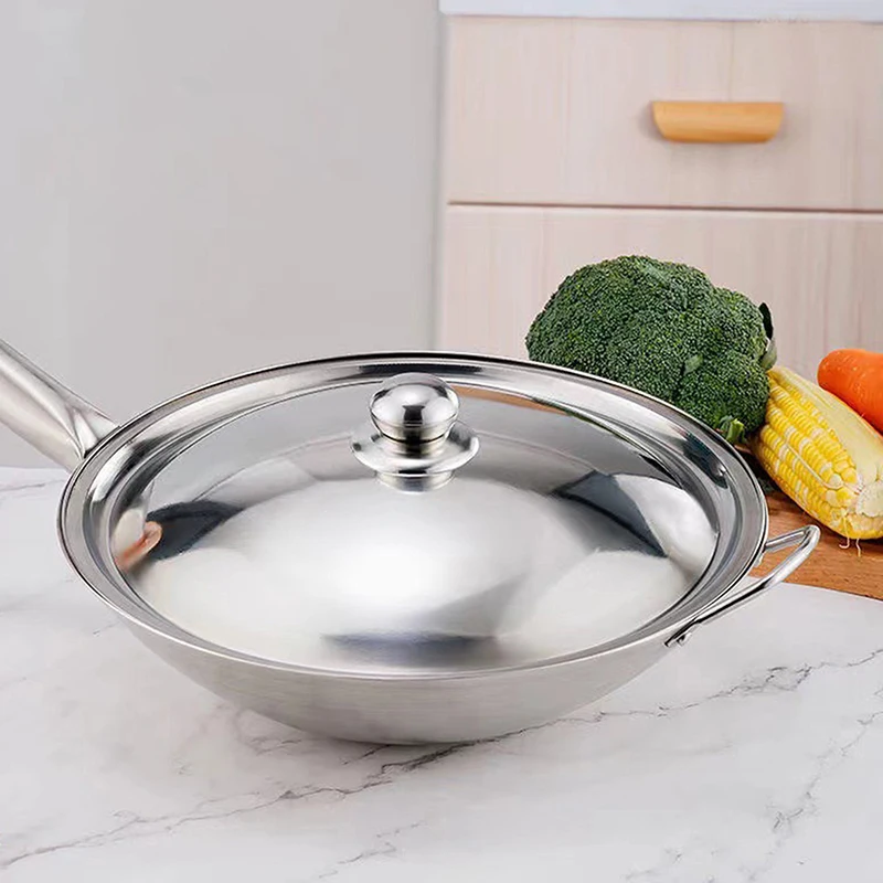 Hot Sale 1Pcs Silver Round Pot Lid Replacement Kitchen Thicken Stainless Steel Saucepan Cover ,10/12/14/16/18/20/22/24/26cm