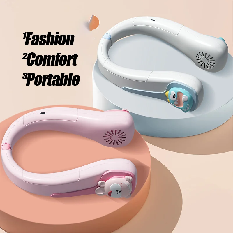 Xiaomi Mijia-Mini ventiladores portátiles plegables para colgar en el cuello para niños, Mini ventiladores portátiles sin hojas con dibujos animados para estudiantes, carga al aire libre