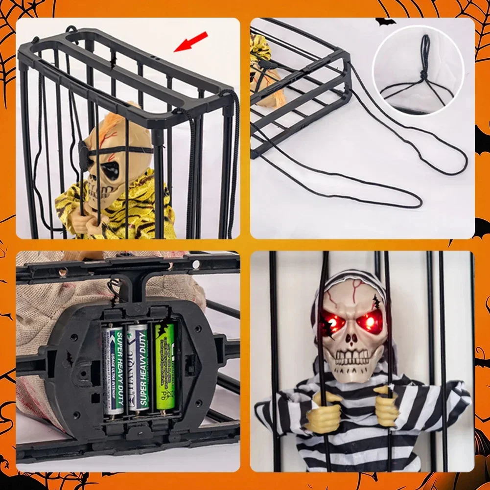 Halloween Hanging Ghost Toy Prisoner Cage Ghost Electric Luminous Sound Can be Hanged Back, Plain Clothes, Colored Leopard Print - Image 4