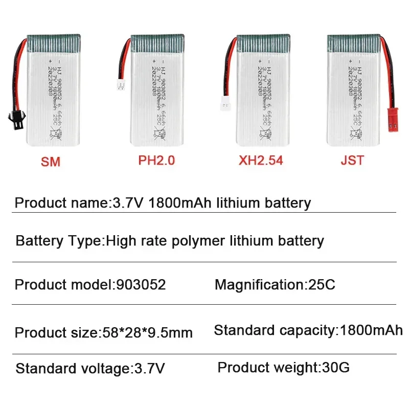 Drone Battery 903052 1800mAh 25C for Syma X5SW X5SC X5C H5P RC Quadcopter Parts Accessories