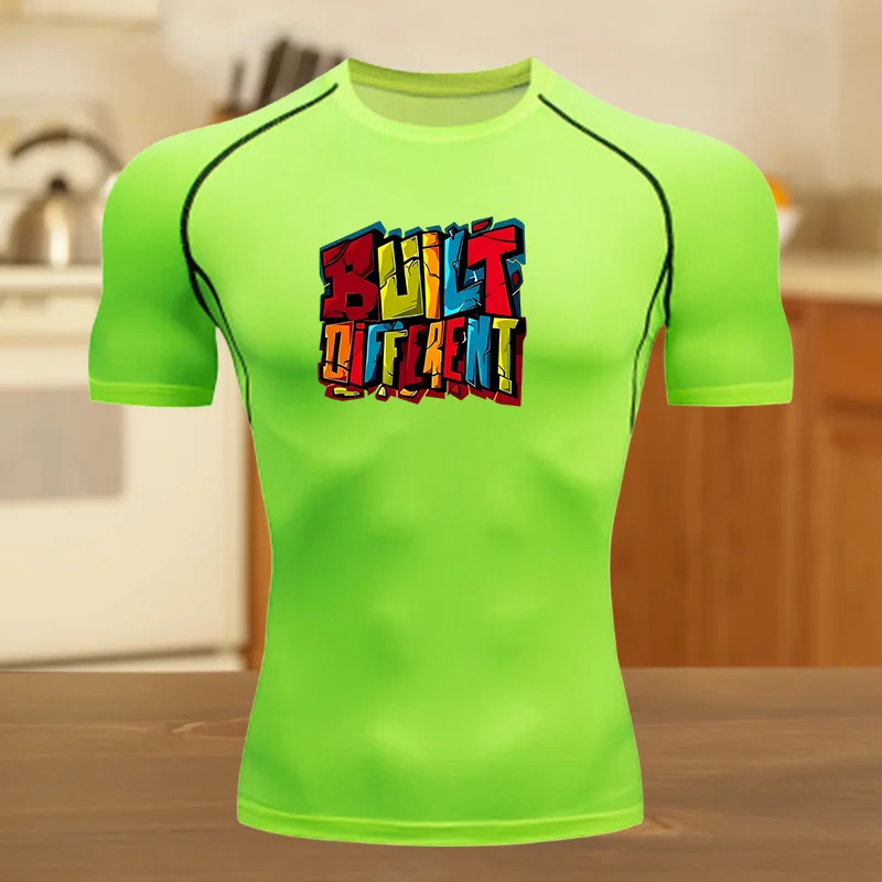 الرجال قصيرة الأكمام ضغط تي شيرت تنفس التجفيف السريع مرونة عالية العنكبوت الجري الدراجات الصالة الرياضية التدريبات قمصان اللياقة البدنية #3