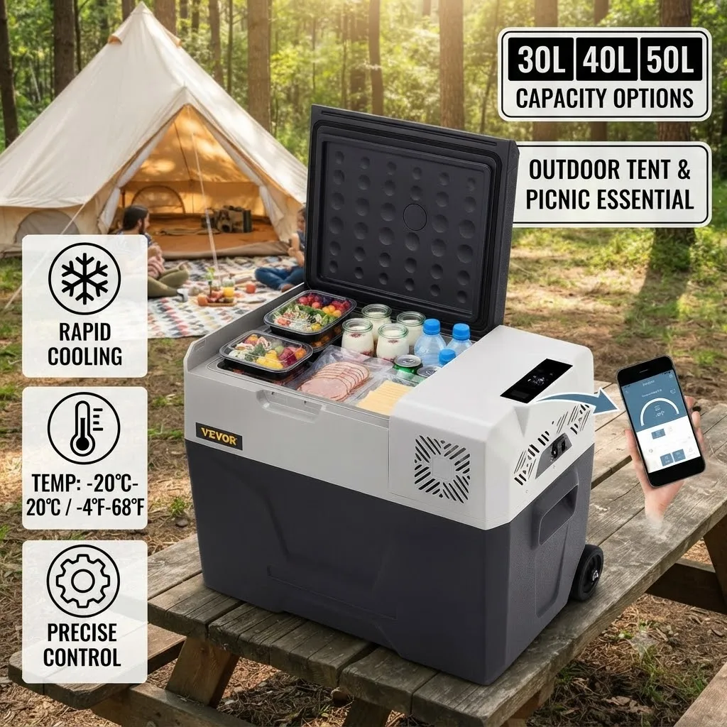 Un incontournable pour le camping-car et le camping : mini-réfrigérateur portable à compresseur pour voiture, 30L 40L 50L, double tension 12V/24V/230V, idéal pour les sorties en bateau, les rassemblements en plein air, les pique-niques, maintient les fruits, les boissons et les aliments au frais pour les voyages en voiture et en mer.