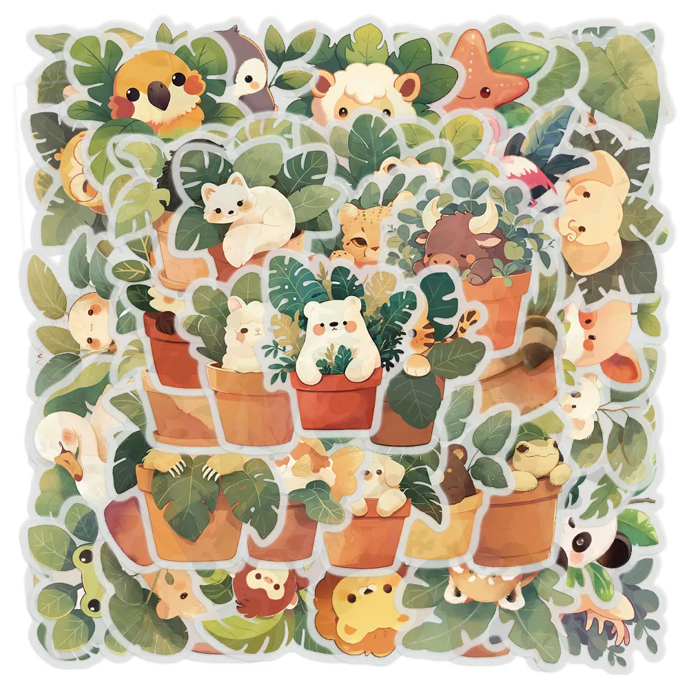 50PCS Creative Plant Pottery PET Stickers Cartoon Botanical Garden Small Fresh Stickers
