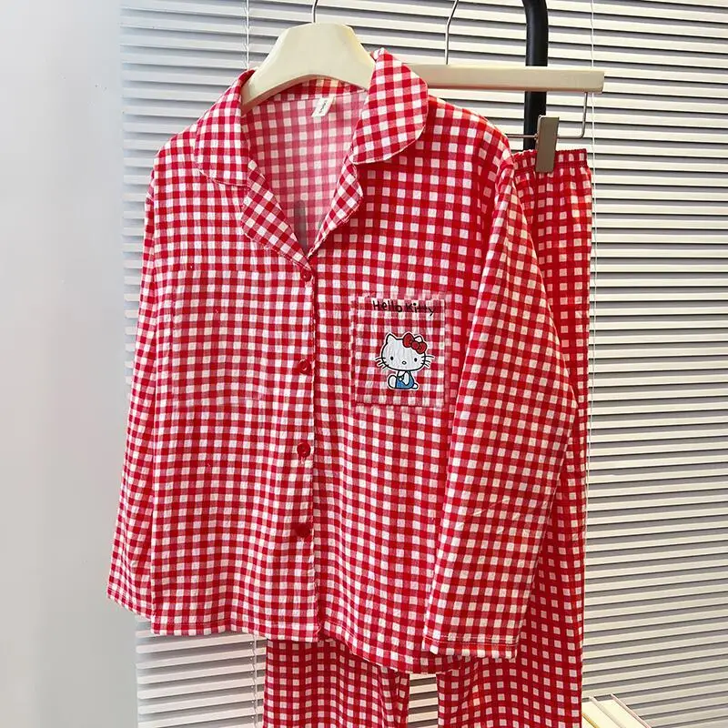 

Sanrio Hello Kitty Women's Pajamas Kawaii Cartoon Students Thin Style Autumn Long Sleeve Long Pants Cloud Cotton Home Wear Suit