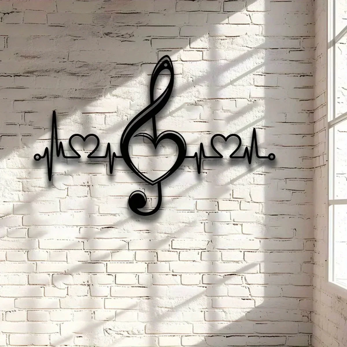 CIFBUY Music Note Heartbeat Metal Wall Art Treble Clef Heart ECG Line Metal Wall Decor Black Cutout Metal Sign for Music Room