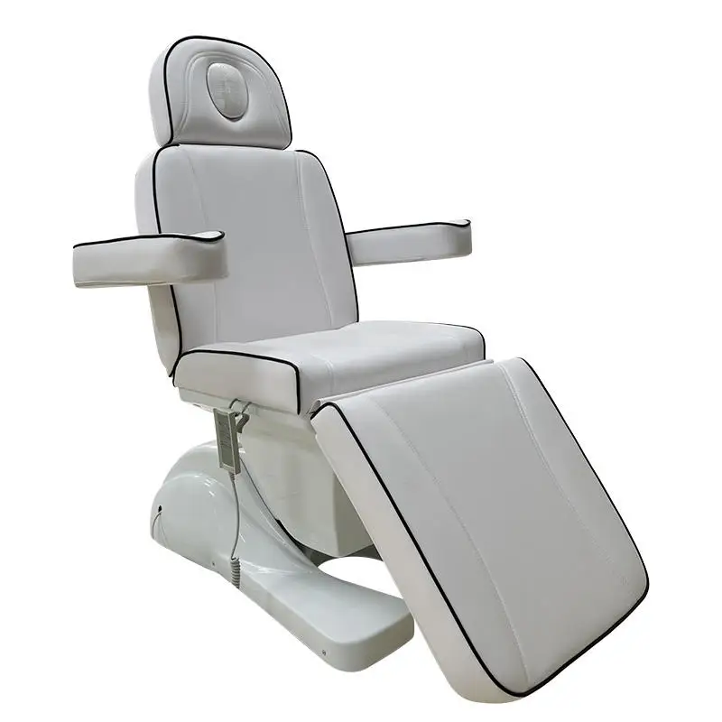 White Leather Electric Massage Bed With Black Trim Border For Beauty Spa Facial Clinic Salon Treatment