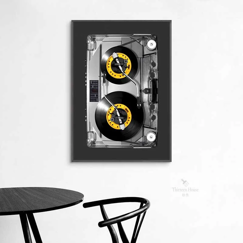 Vintage Cassette Poster Cassette DJ Turntable Canvas Prints Painting Gold Vinyl DJ Turntable Wall Art Pictures Home Room Decor