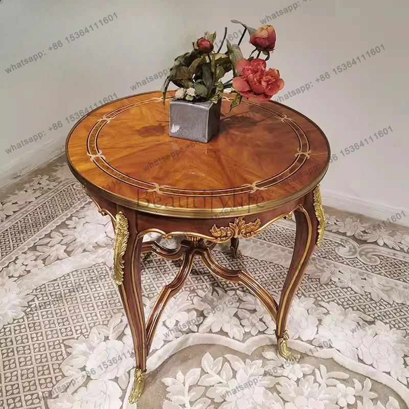 English corner table solid wood carving flower American round table