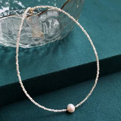 Minimalist Shell Pearl Necklace Thin 2mm Mini Shiny White Natural Freshwater Baroque Pearl Charm Short Choker Necklace for Women
