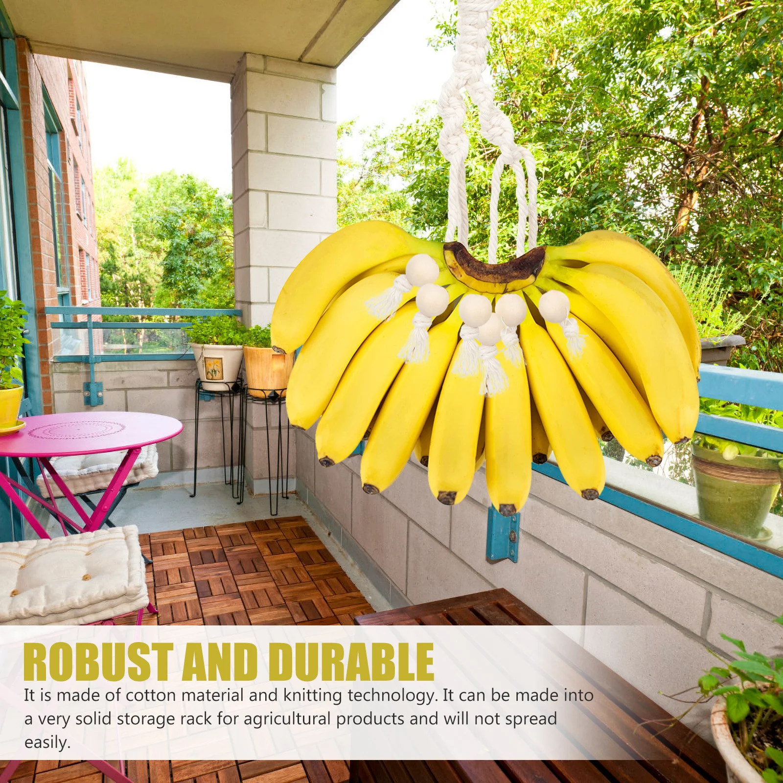 2pcs Banana Hanging Holder Cotton Rope Fruit Hanger Kitchen Storage Vegetable Macrame Basket Under Cabinet Banana Rack Ripens