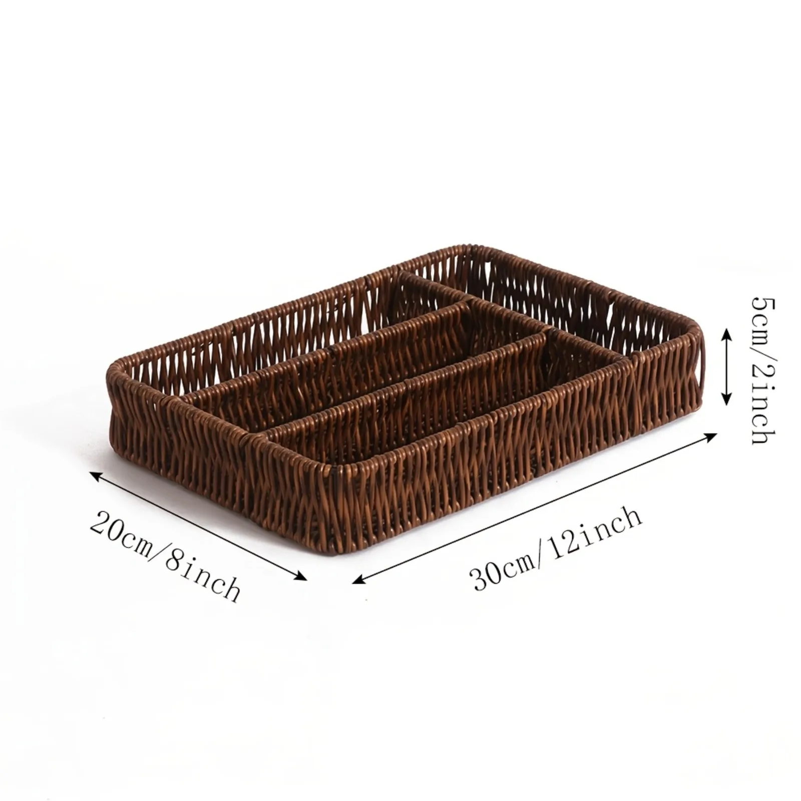 Cutlery Organizer Faux Rattan 3 Compartment Utensil Basket for Kitchen Countertop Drawer Tableware Storage Western Dining Accent