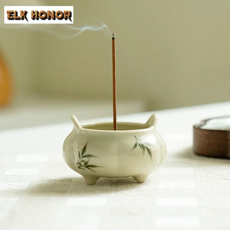 Plant Ash Hand-painted Bamboo Tripodia Incense Holder Incense Smoke Waterfall Incense Burners Consecrate Censer Teaset Ornaments