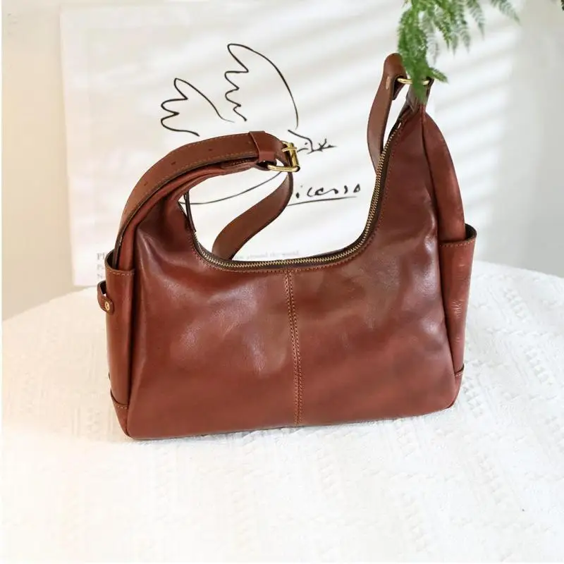 

Женская сумка на плечо из мягкой натуральной кожи для выходных, повседневная модная винтажная роскошная женская сумка из воловьей кожи первого слоя под мышками