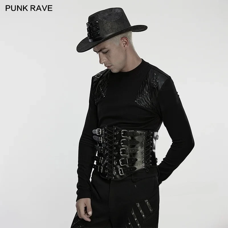 PUNK RAVE Women's Punk Artificial Leather & Metal Stylish Corset Dark Knight Vibe Cool Rock-punk Cummerbunds Accessories