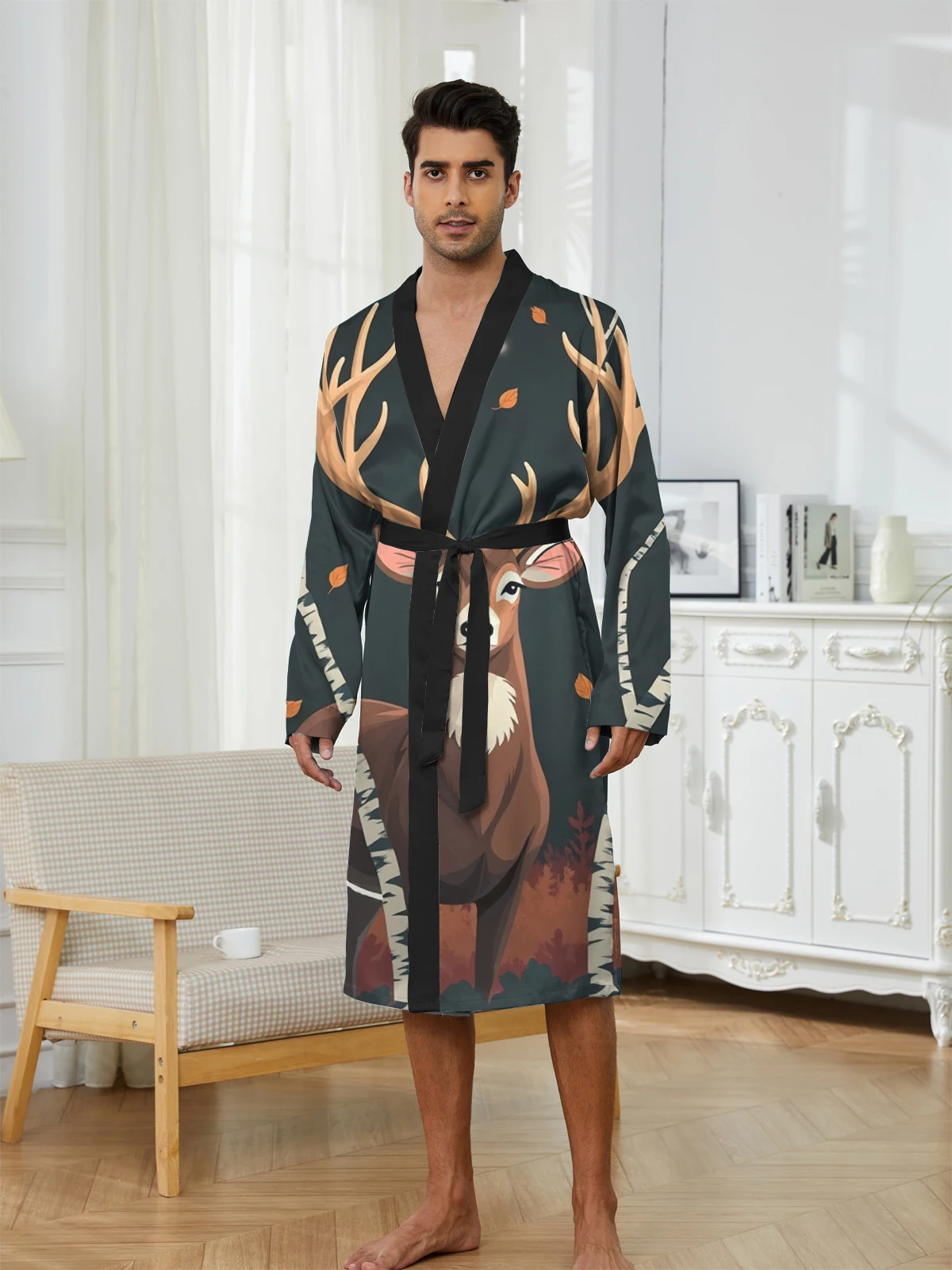 1pcs Men's Robes 2026 Spring/Summer Sleepwear Bathrobe man Funny pajamas 3D Printed dressing gown Breathable Bathrobe Graphic