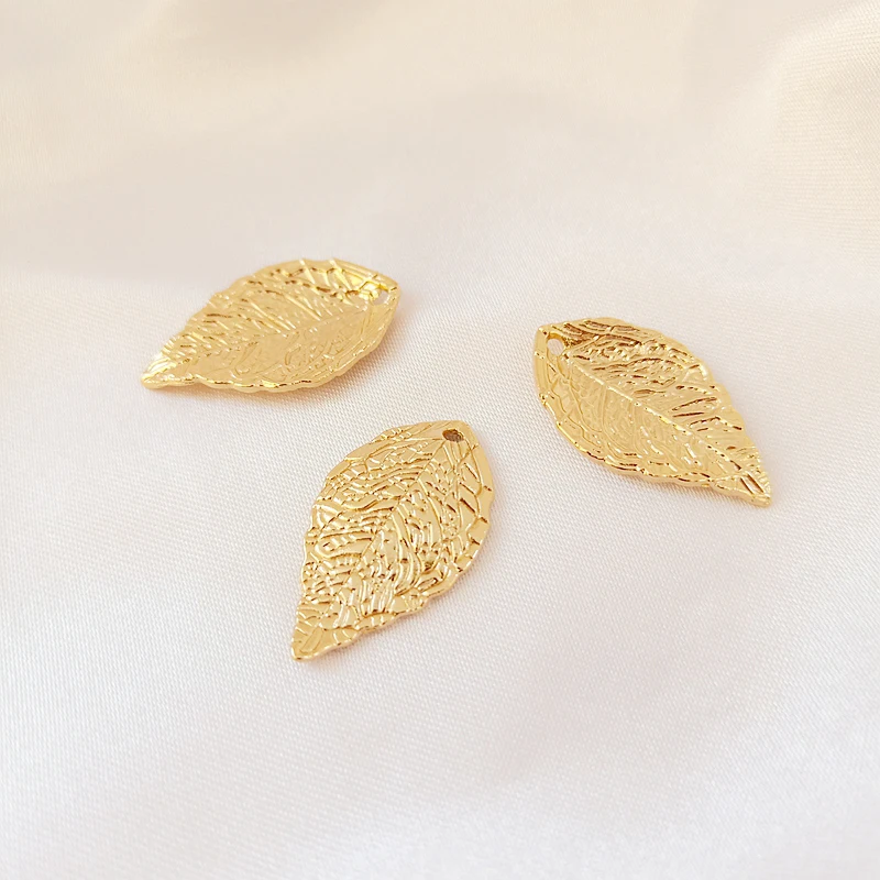 6 pieces 13x25mm Brass coated gold Leaf shaped pendant DIY making of jewelry, necklaces, earrings, bracelets Accessory materials