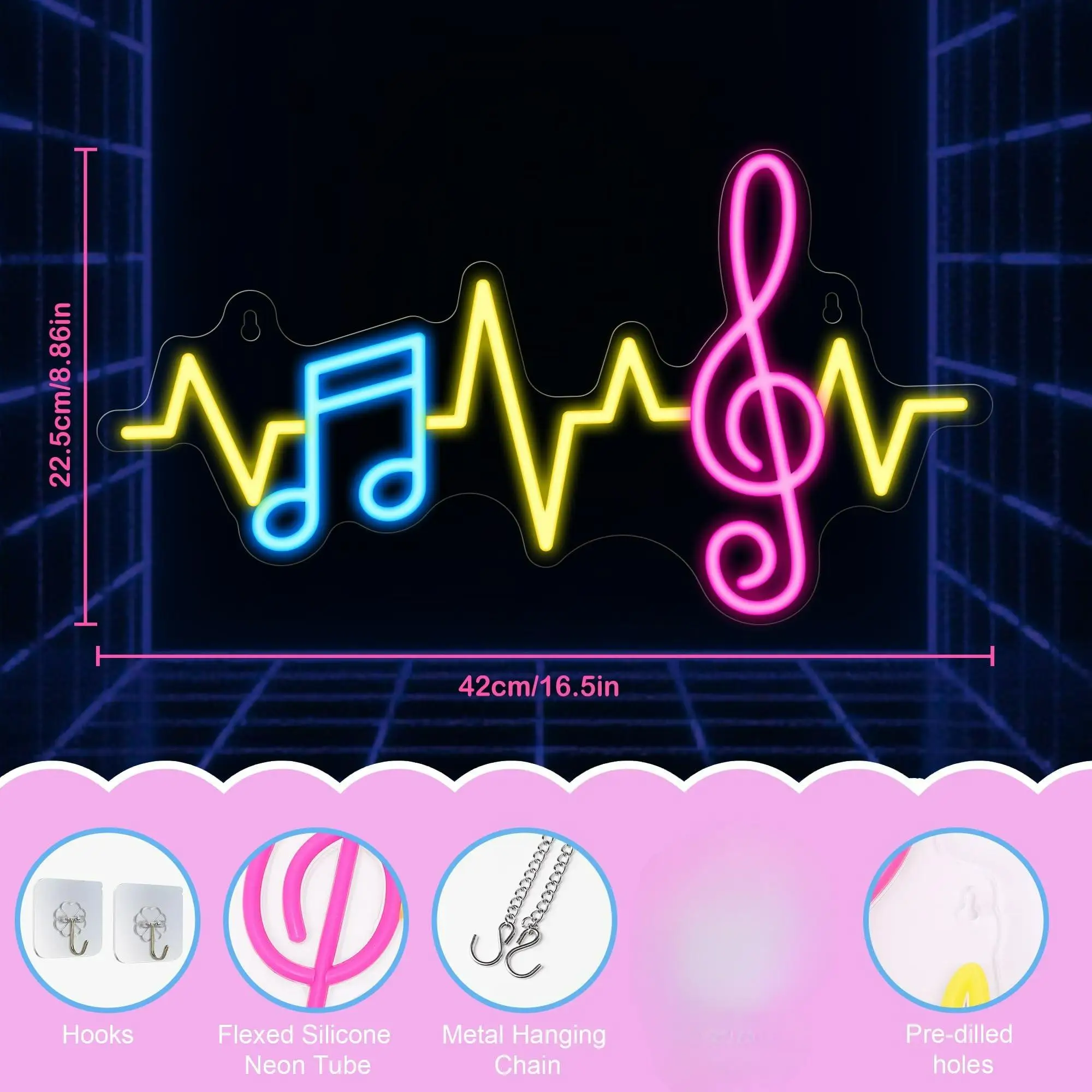 Music Notes Neon Sign Dimmable LED Neon Wall Sign USB Powered Music Decor for Bedroom Living Room Man Cave Studio Musical Gifts