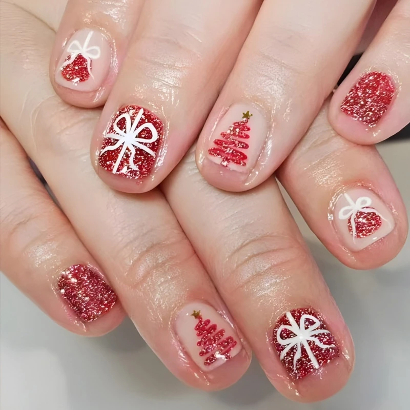 

Christmas Themed French Snowflake Press On Nails on Nails for Women Drop Shipping