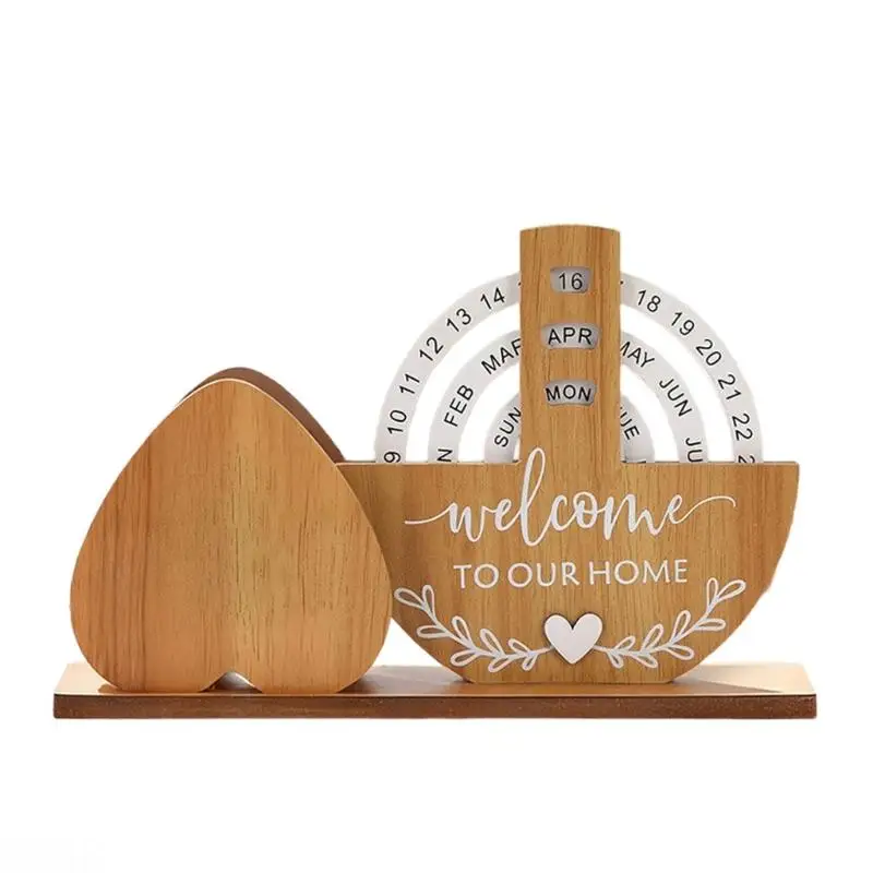 

D08B Простой в использовании ручной вращающийся календарь деревянный настольный орнамент многофункциональный