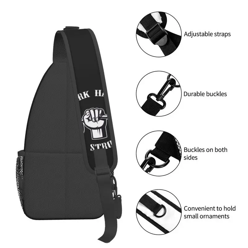 Citação motivacional Sling Bolsa de Peito para Homens, Shoulder Crossbody Daypack, Work Hard Be Strong, Bodybuilding, Workout