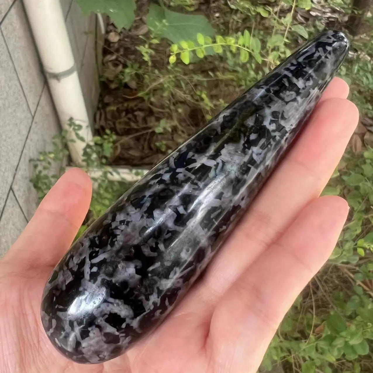 173g 12cm Natural Gabbro Massage Wand Quartz Crystal Reiki Feng Shui Home Decoration For Healing Polished Gemstones