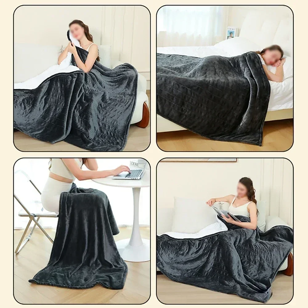 Washable Carbon Fiber Electric Blanket Far-infrared Heating Warmer Soft Flannel Blanket 8 Heating Levels 12 Hours Timed auto-Off
