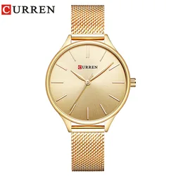 CURREN-Reloj de cuarzo clásico para Mujer, cronógrafo de acero inoxidable, resistente al agua, con campana dorada, de lujo