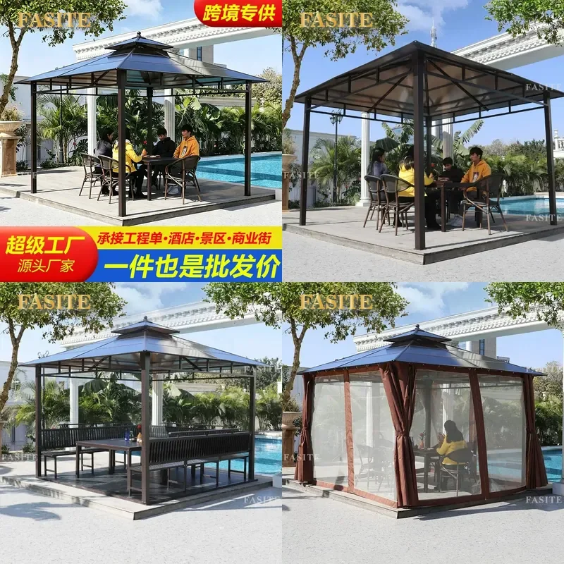 For Outdoor Courtyard Gazebo Simple Mobile Four Corner Garden Pavilion Shade Tent Villa Rooftop Leisure Sun Shelter
