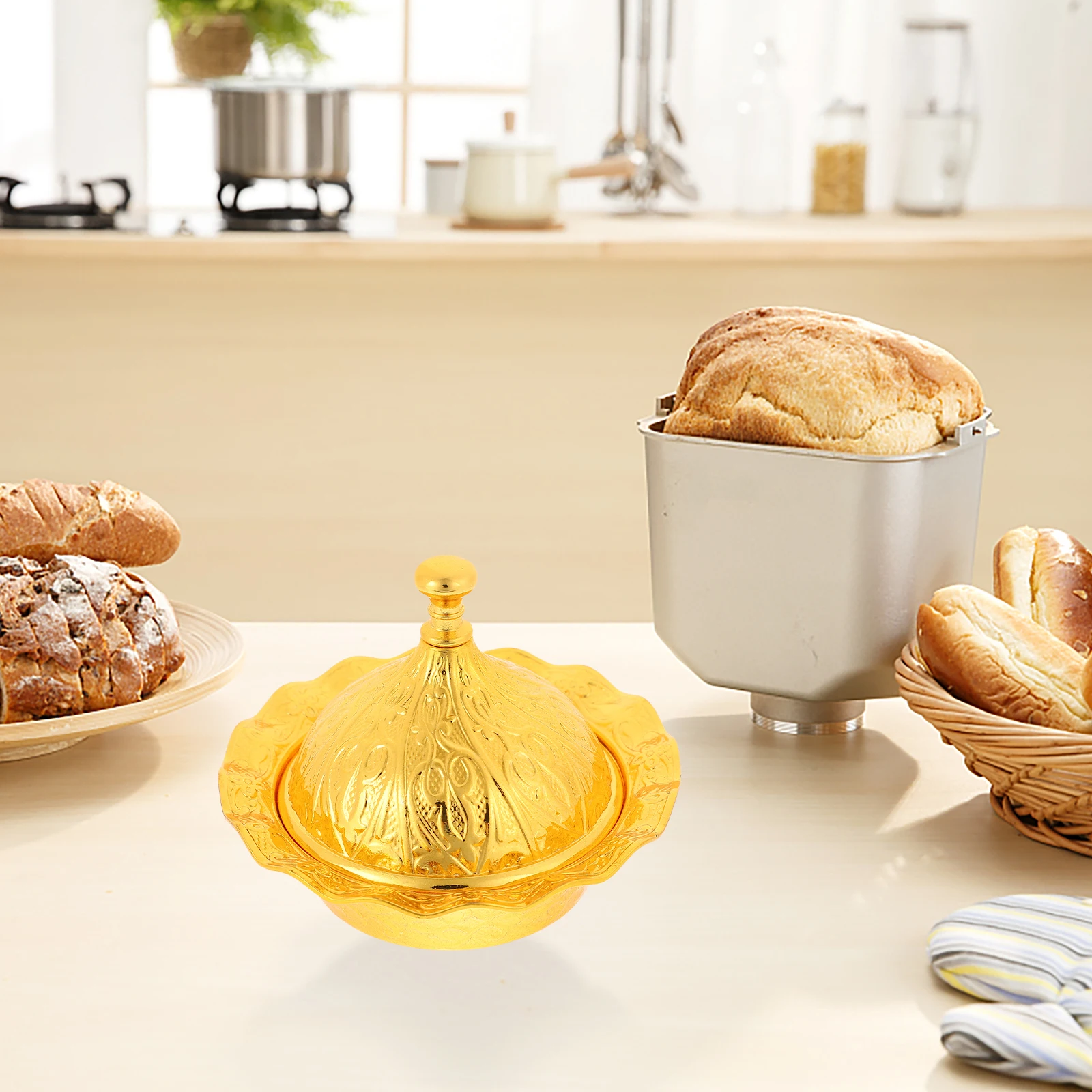 

Zinc Alloy Sugar Bowl Large Mouth Easy Clean Kitchen Canister Fruit Snack Dish Metal Jar Household StorageVintage Style